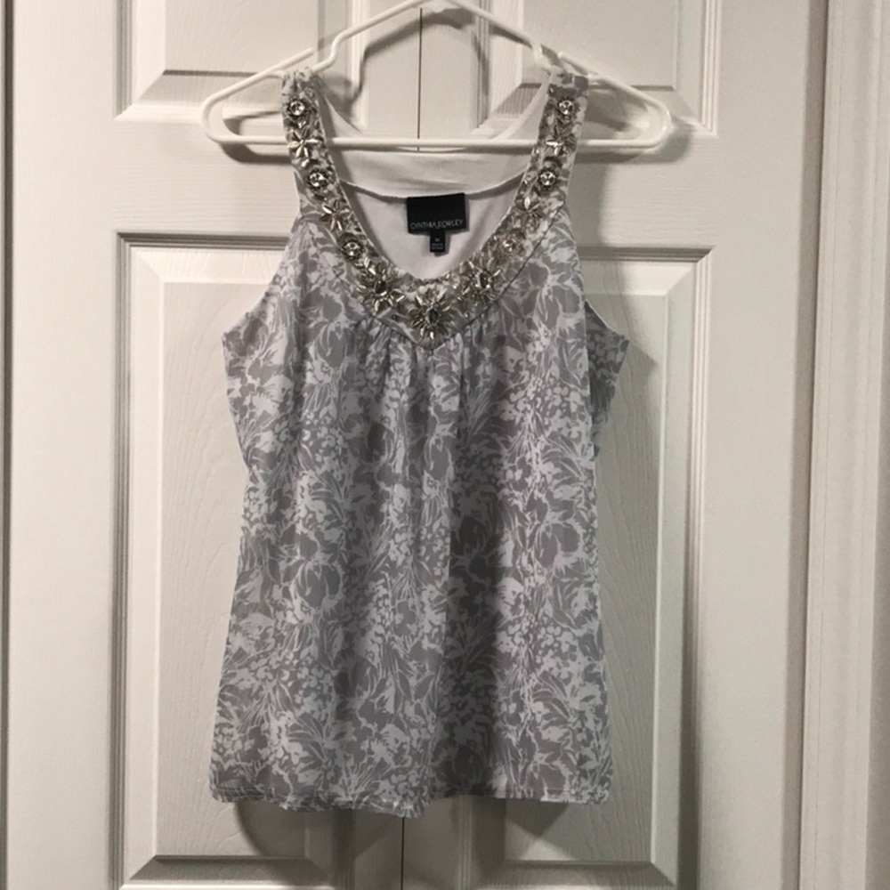 Cynthia Rowley Gray Embellished Tank Top